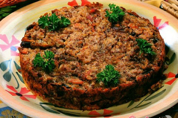 Крупеник с грибами и баклажанами
