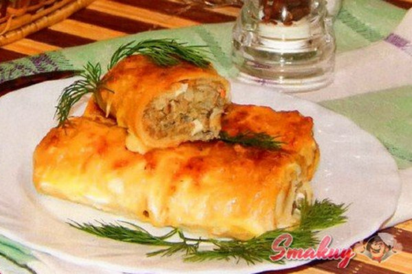Фаршированные блины, запеченные в духовке