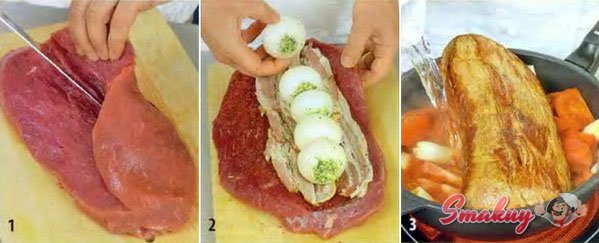 Телятина, фаршированная луком