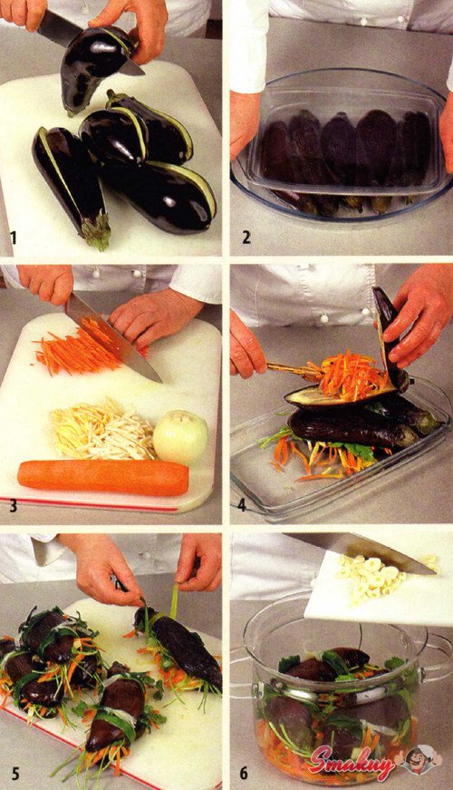 Квашеные баклажаны, фаршированные овощами
