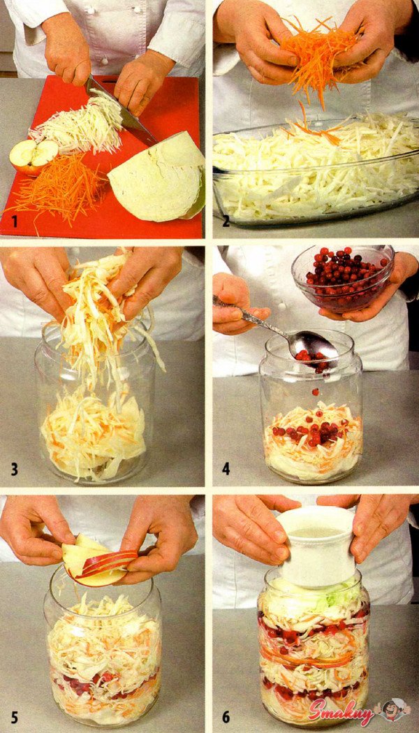 Капуста, квашенная с яблоками, клюквой и смородиной