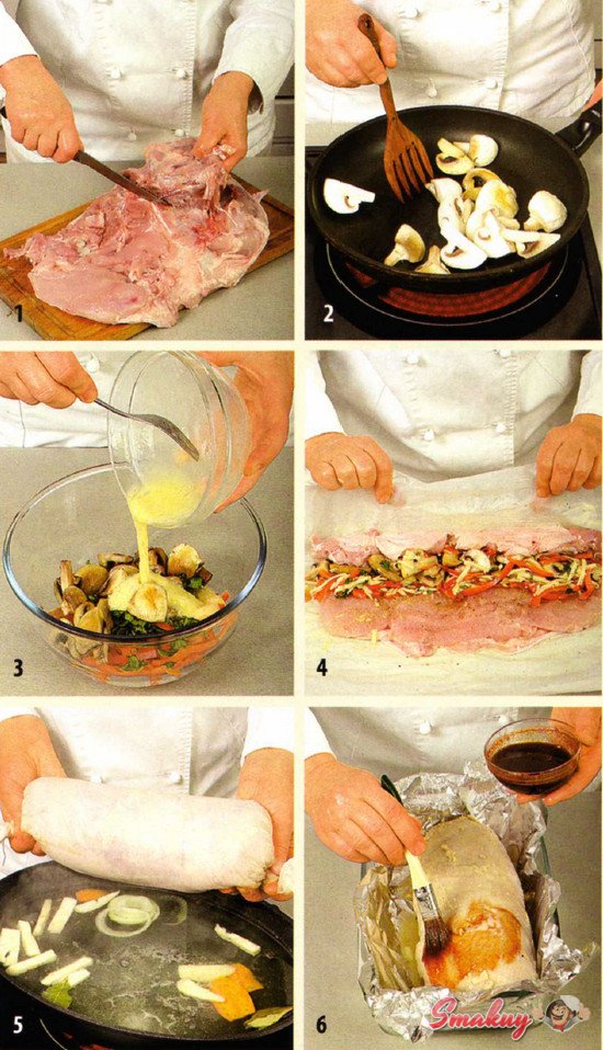 Рулет из курицы с грибами и перцем