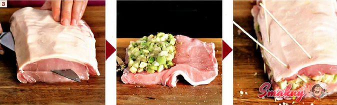 Свинина, фаршированная грушами и киви