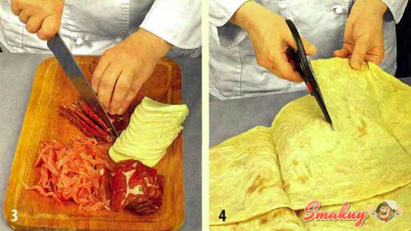 Горячая мясная закуска в лаваше