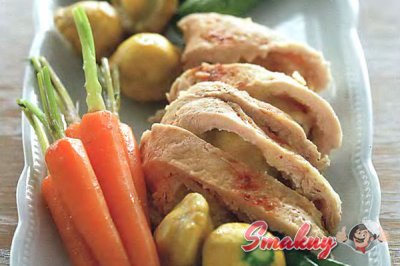 Рулетики из индейки с яблоками и молодыми овощами