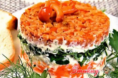 Салат с куриным филе и маринованными грибами