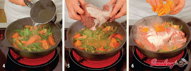 Баранина, тушенная с овощами и курагой