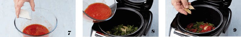 Стручковая фасоль с курицей, чесноком и томатным соусом