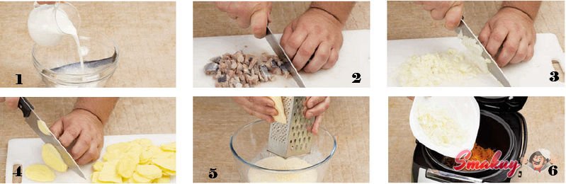 Жареный картофель с сельдью и луком